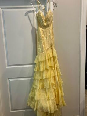 Sherri Hill Yellow with Stones Ruffle Gown- worn once!